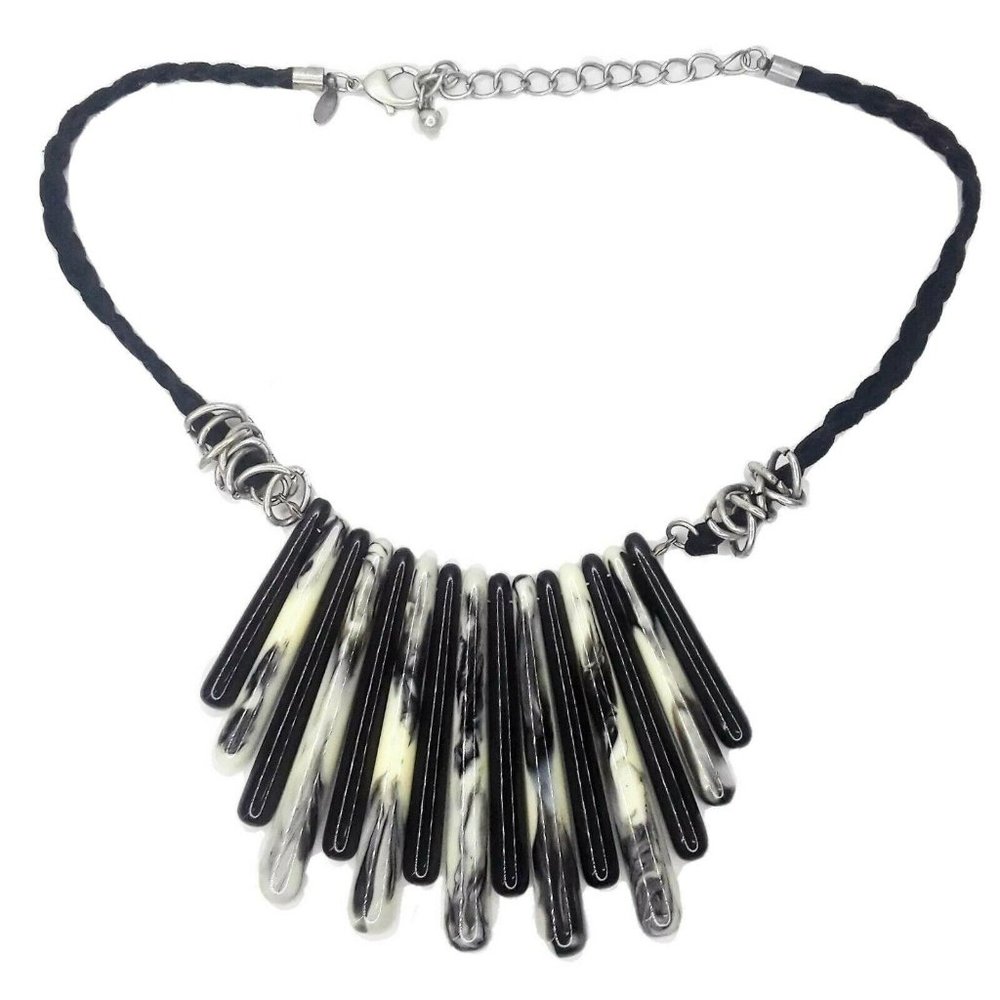 Chicos Tribal Necklace Black Faux Marble With Extender Bid Drop Style